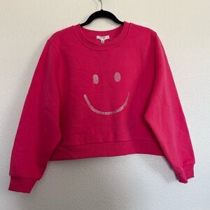 NWT Cloud Ten Crystal Smiley Face Cropped Sweatshirt in Pink Medium
